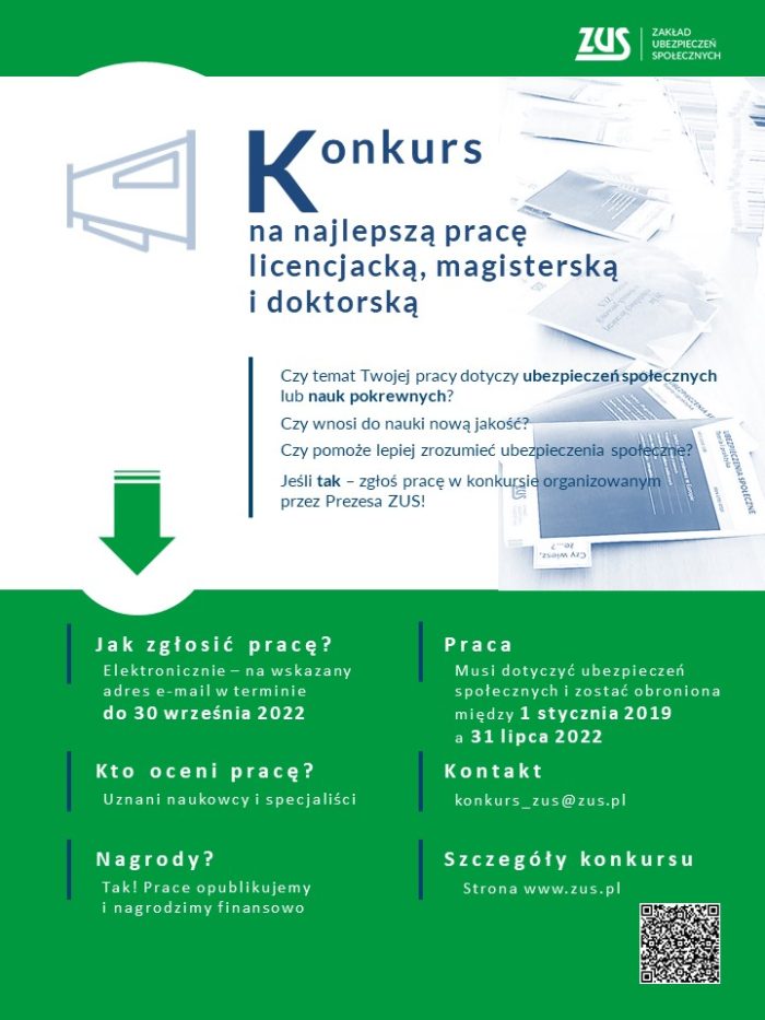 Konkurs Prezesa Zakładu Ubezpieczeń Społecznych na najlepszą pracę licencjacką, magisterską oraz doktorską z zakresu ubezpieczeń społecznych
