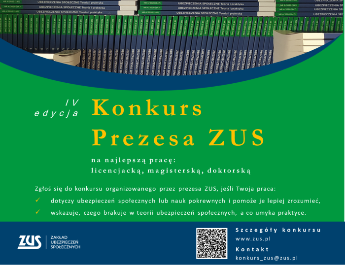 Konkurs Prezesa ZUS na najlepszą pracę licencjacką, magisterską oraz doktorską z zakresu ubezpieczeń społecznych