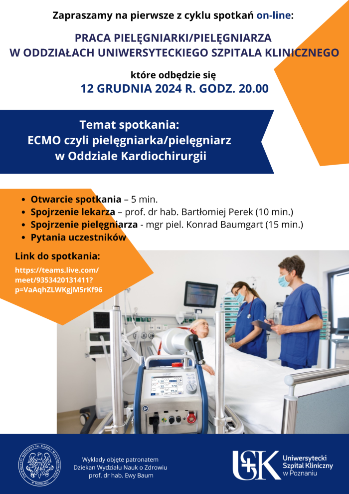 Cykl spotkań on-line: „Praca pielęgniarki/pielęgniarza w oddziałach Uniwersyteckiego Szpitala Klinicznego”