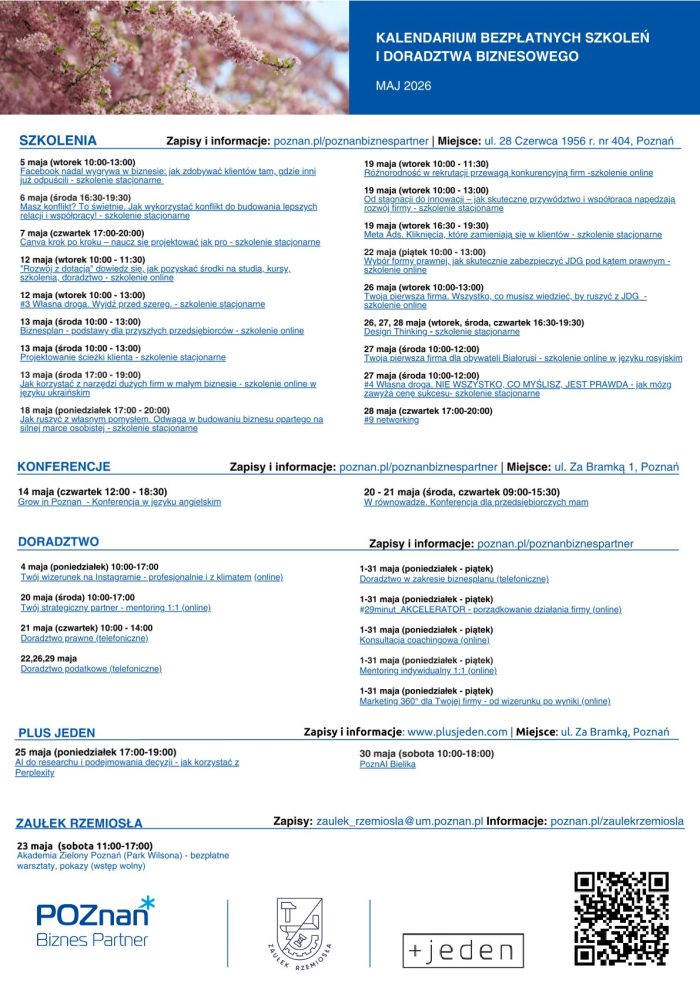 Bezpłatne szkolenia rozwojowe – maj 2026